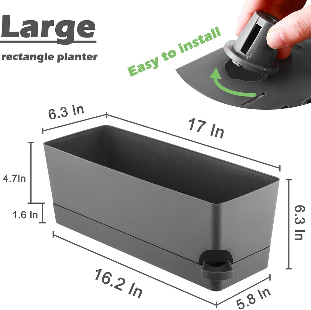 2 Pack Rectangle Self Watering Pots for Indoor Plants 17 Inches Window Boxes Planters Rectangular Flower Pots Herb