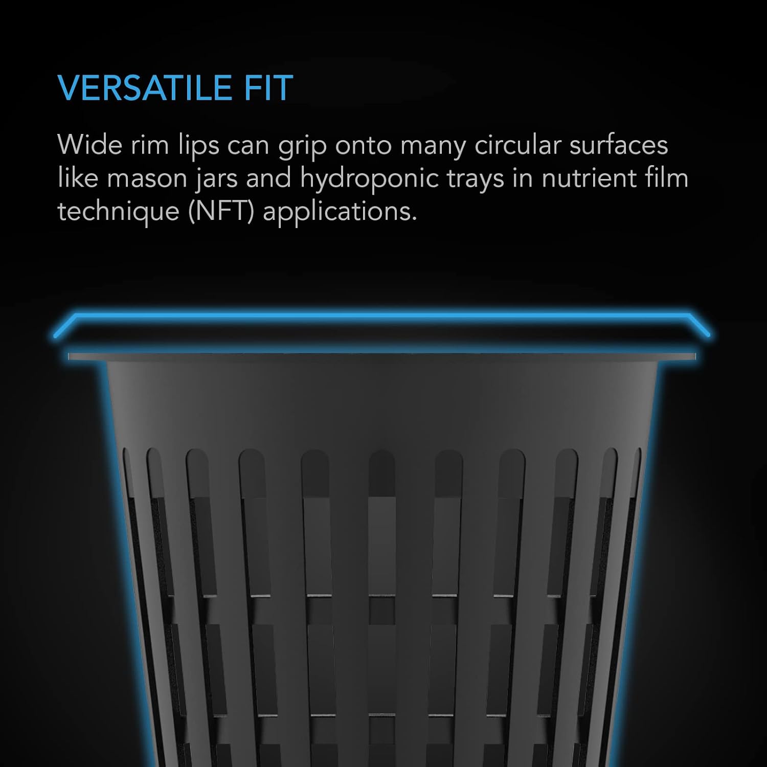 AC Infinity Net Cups 10cm Heavy Duty Garden Slotted Net Pots with Wide Lip | Wide Lip Rims, 25-Pack Black Bucket Basket