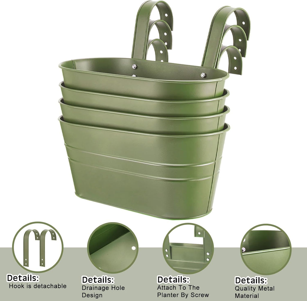 Hicarer Metal Hanging Flower Pots for Railing Fence, Large Hanging Rail Planters for Outdoor Window Balcony Plants