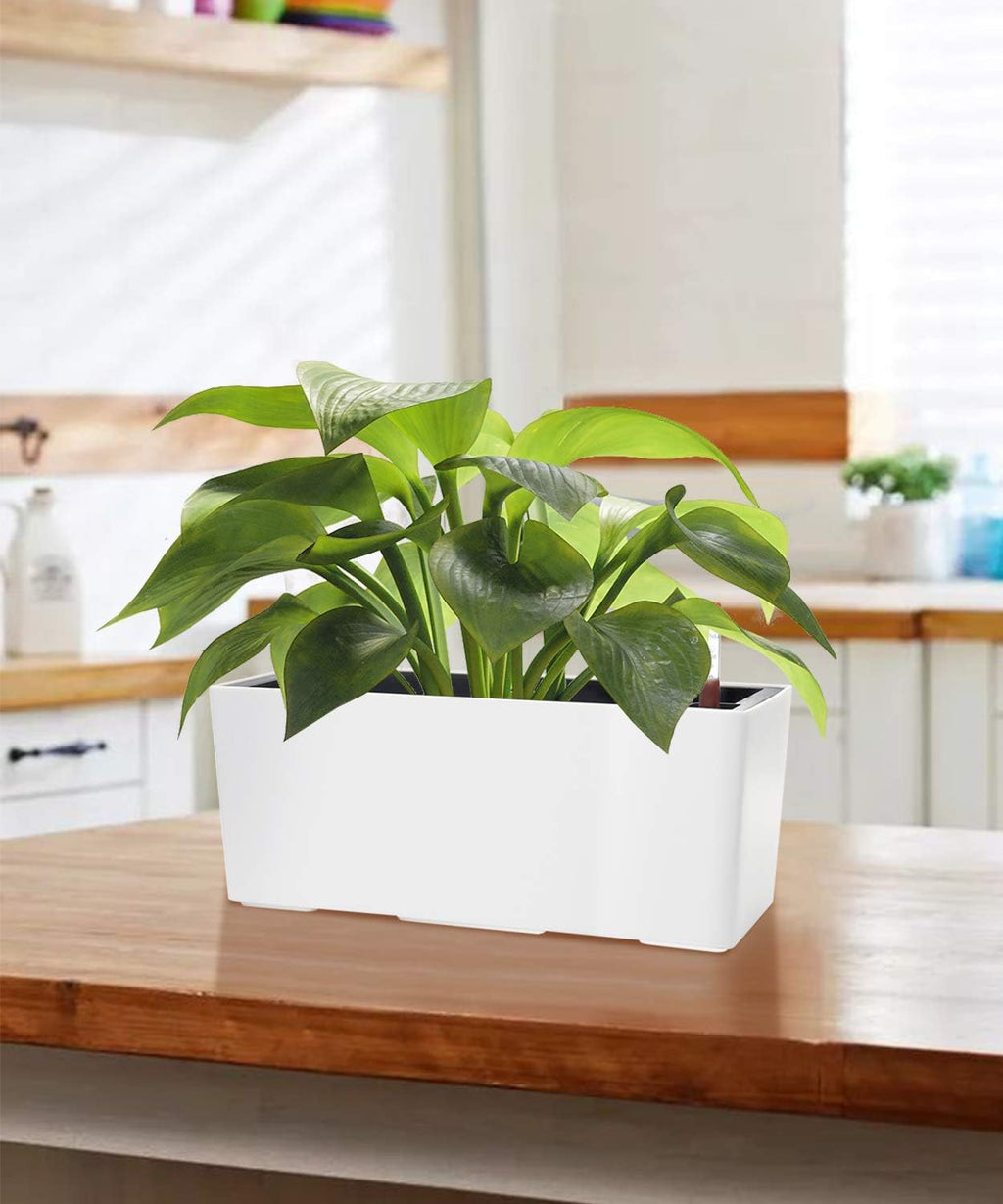 SAROSORA 14" Self Watering Planter Pots with Water Level Indicator, Rectangle Matte Plastic Window Box for Indoor