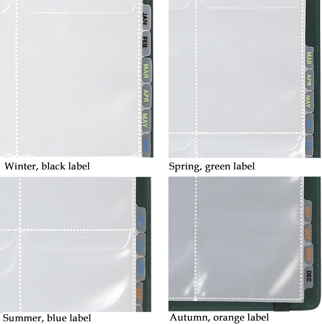 MUQING Seed Storage Organizer Binder, Flip-Top Lid Sleeves | 50 Pages + 12 Monthly Cards + 4-Season Color-Coded
