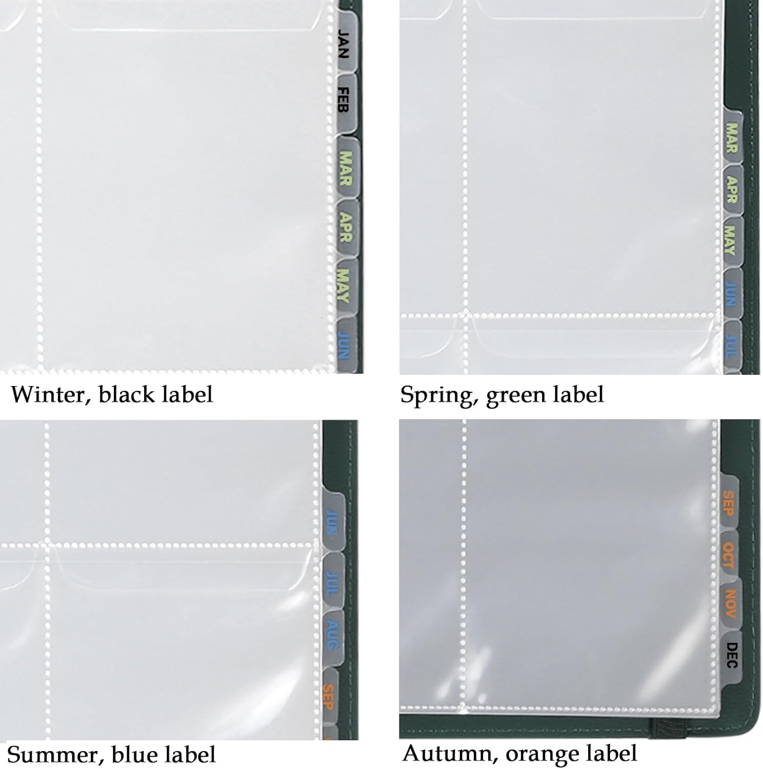 MUQING Seed Storage Organizer Binder, Flip-Top Lid Sleeves | 50 Pages + 12 Monthly Cards + 4-Season Color-Coded