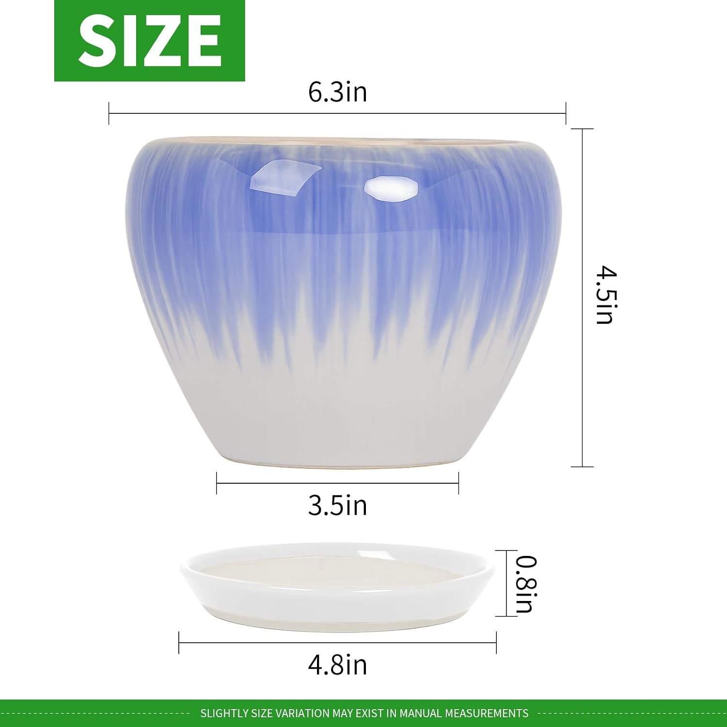Deep Dream 6 Inch Plant Pots- Ceramic Planter Pot with Drainage Hole and Saucer, Round Flower Pot for Indoor Outdoor