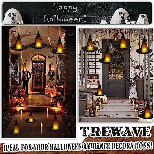 Floating Witch Hats with Lights, 12 Pcs Lighted Black Halloween Decor Set