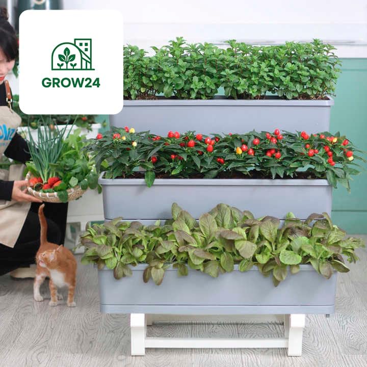 3-Tier Stackable Planter Box, Indoor Outdoor Vertical Garden System, 29 x 28 x 22 inches, White