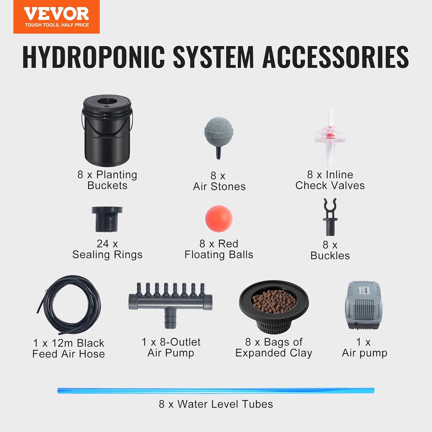 VEVOR DWC Hydroponic System, 5 Gallon 8 Buckets, Deep Water Culture Growing Bucket, Hydroponics Grow Kit with Pump, Air