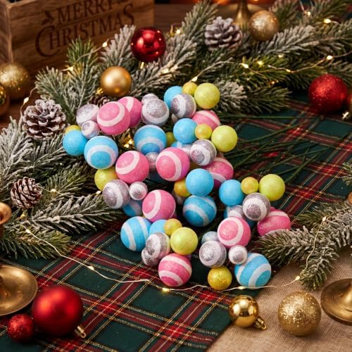 Daifunli 8 Pcs Candy Christmas Tree Picks 7.87 Inch Candy Land Christmas Balls Ornaments Xmas Hanging Decorations for Xmas Tree Topper DIY Wreath Holiday Floral Vase Fillers Crafts Home Decor