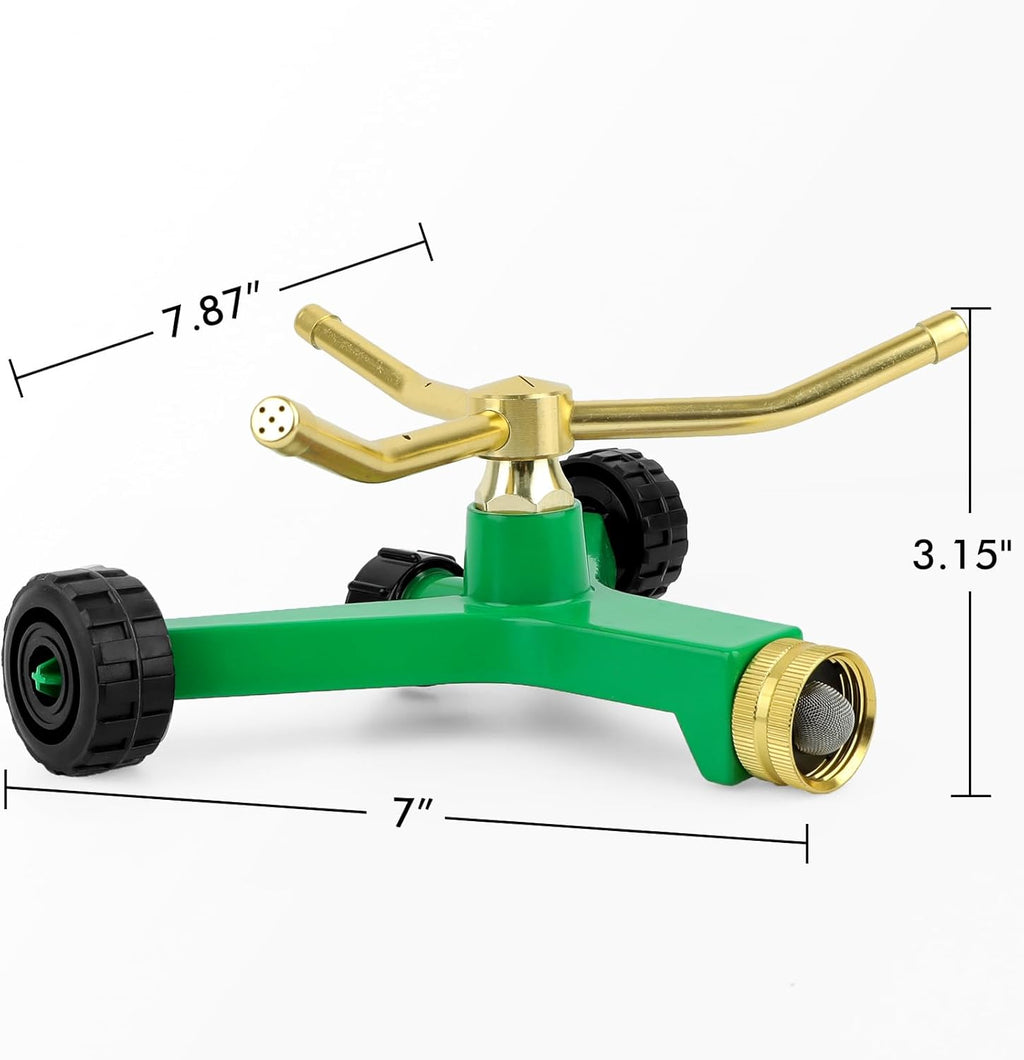 RESTMO 3-Arm Metal Sprinkler with Wheel Base | 360 Degree Automatic Rotary Lawn Sprinkler System for Garden Plant