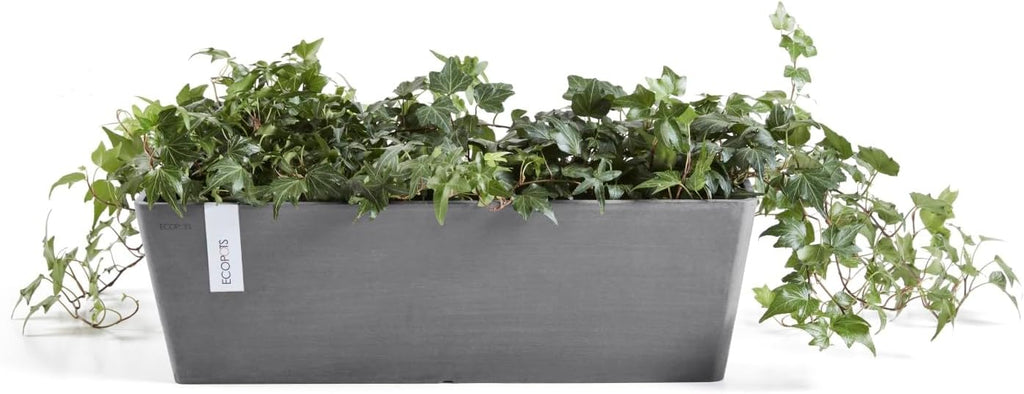 Ecopots Bruges Rectangular Flower Planter, Grey, 21.5" | Modern Style, Durable Recycled-Based Composite Construction
