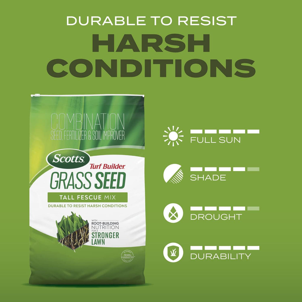 Scotts Turf Builder Grass Seed Tall Fescue Mix, 5.6 lbs. | Durable to Resist Harsh Conditions, Lawn Seed, Grass