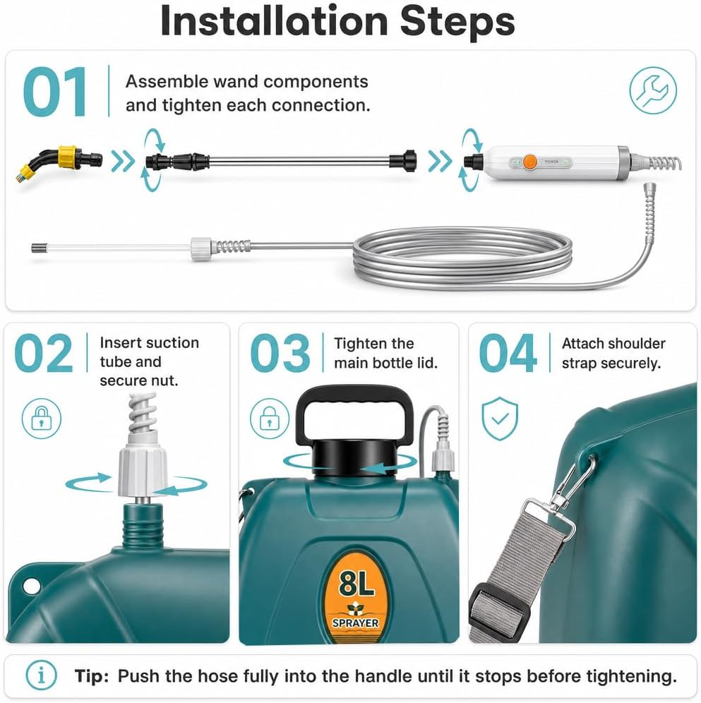 2 Gallon Battery Powered Sprayer, Electric Pump for Weed Killing & Fertilizing, 5 Nozzles, 2500mAh Rechargeable Garden