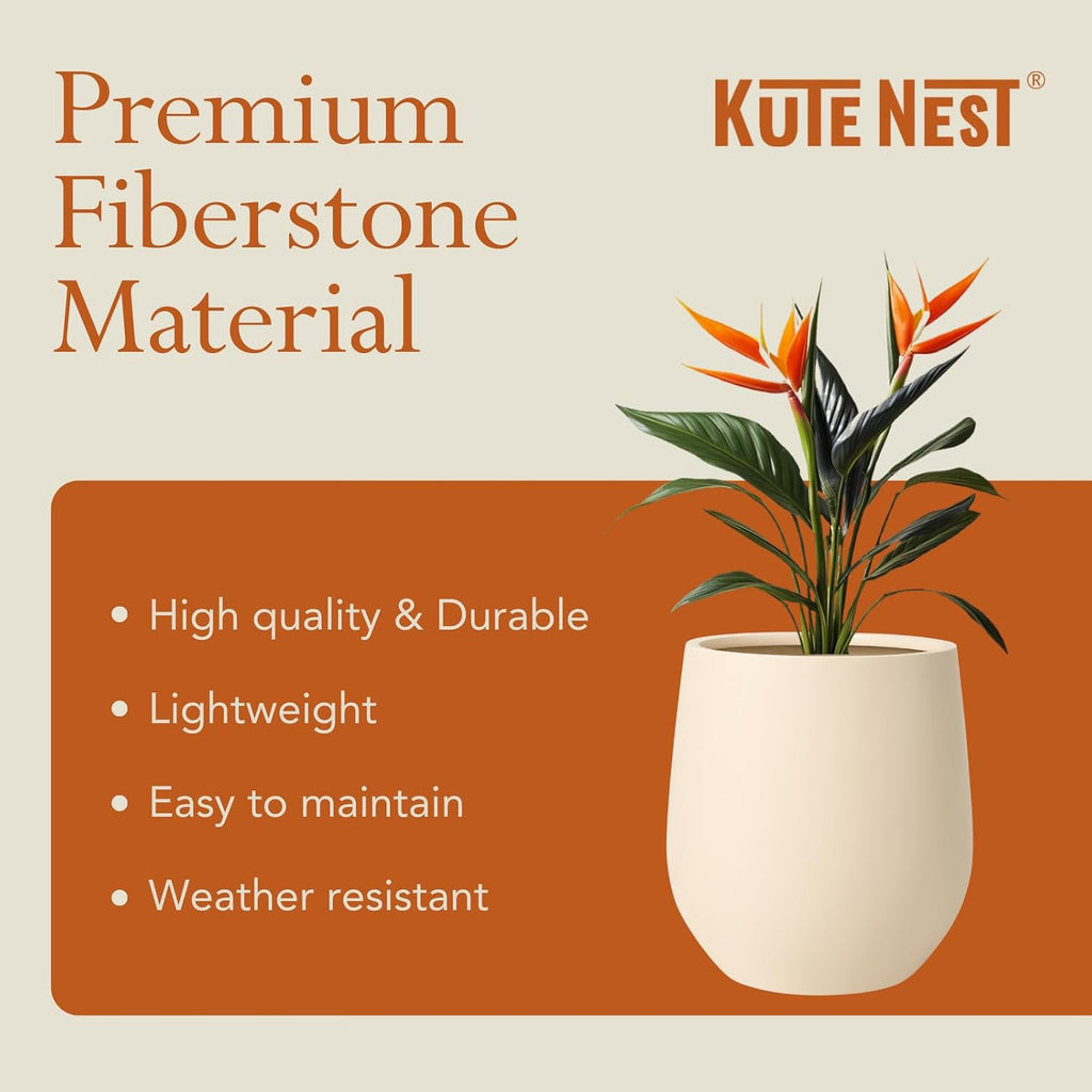 KUTE NEST 12" Corso Fiberstone Outdoor Planter (Kilim Beige) | 12.5"H x 11.4"D For Snake Plants, Herbs & Succulents