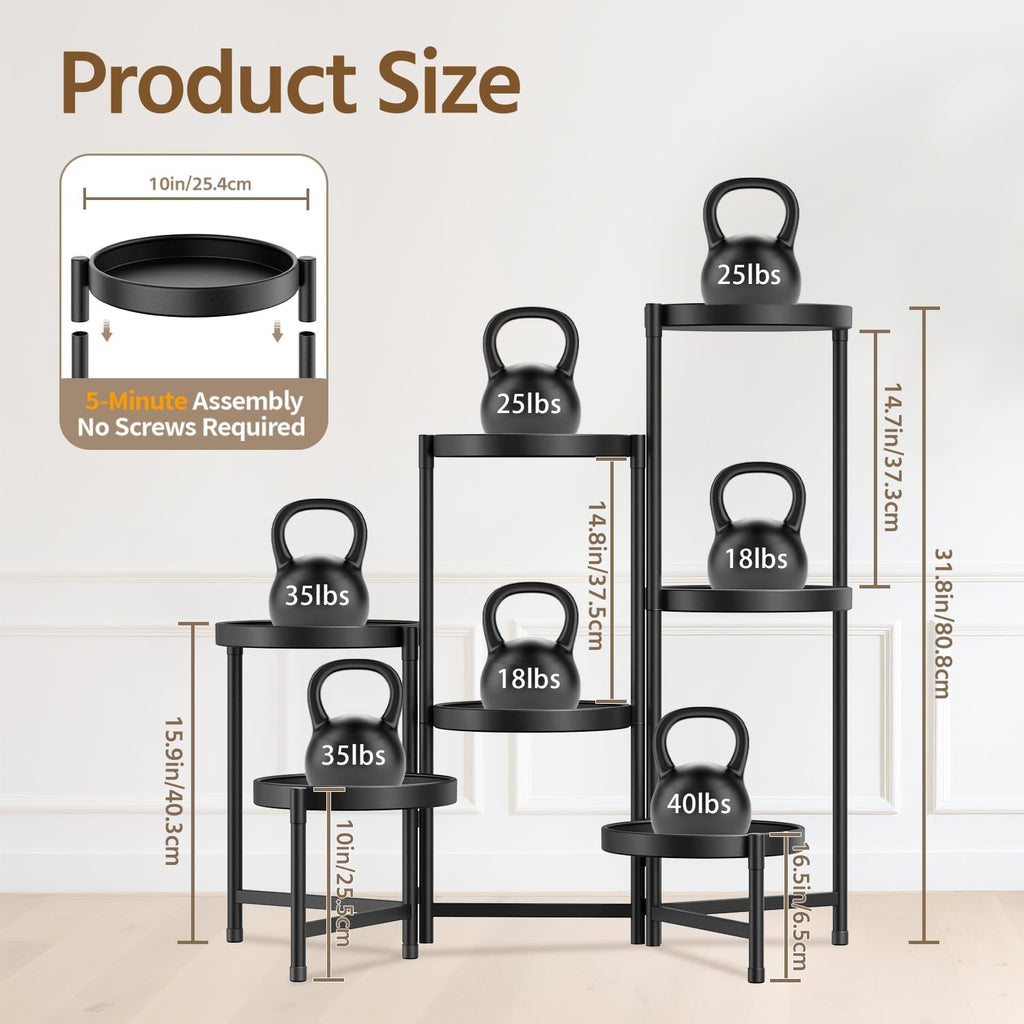 LASZOLA Plant Stand Indoor with 10 Inch Large Metal Tray, 7 Tier Black | Corner Tall Folding Flower Display Rack