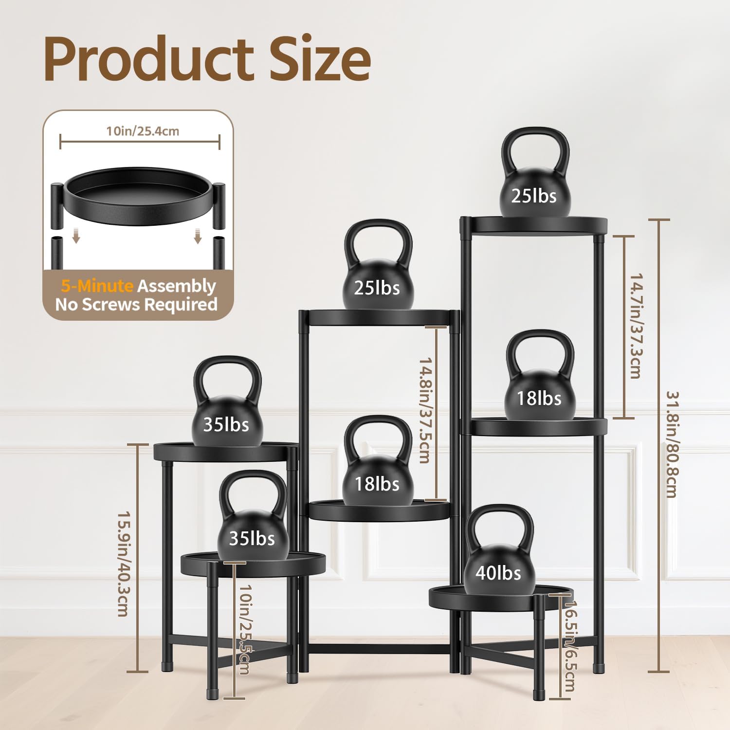 LASZOLA Plant Stand Indoor with 10 Inch Large Metal Tray, 7 Tier Black | Corner Tall Folding Flower Display Rack