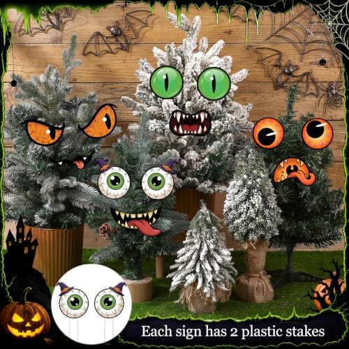Junkin 12 Pcs Big Halloween Bush Eyes and Mouths, 4 Styles Yard Decorations