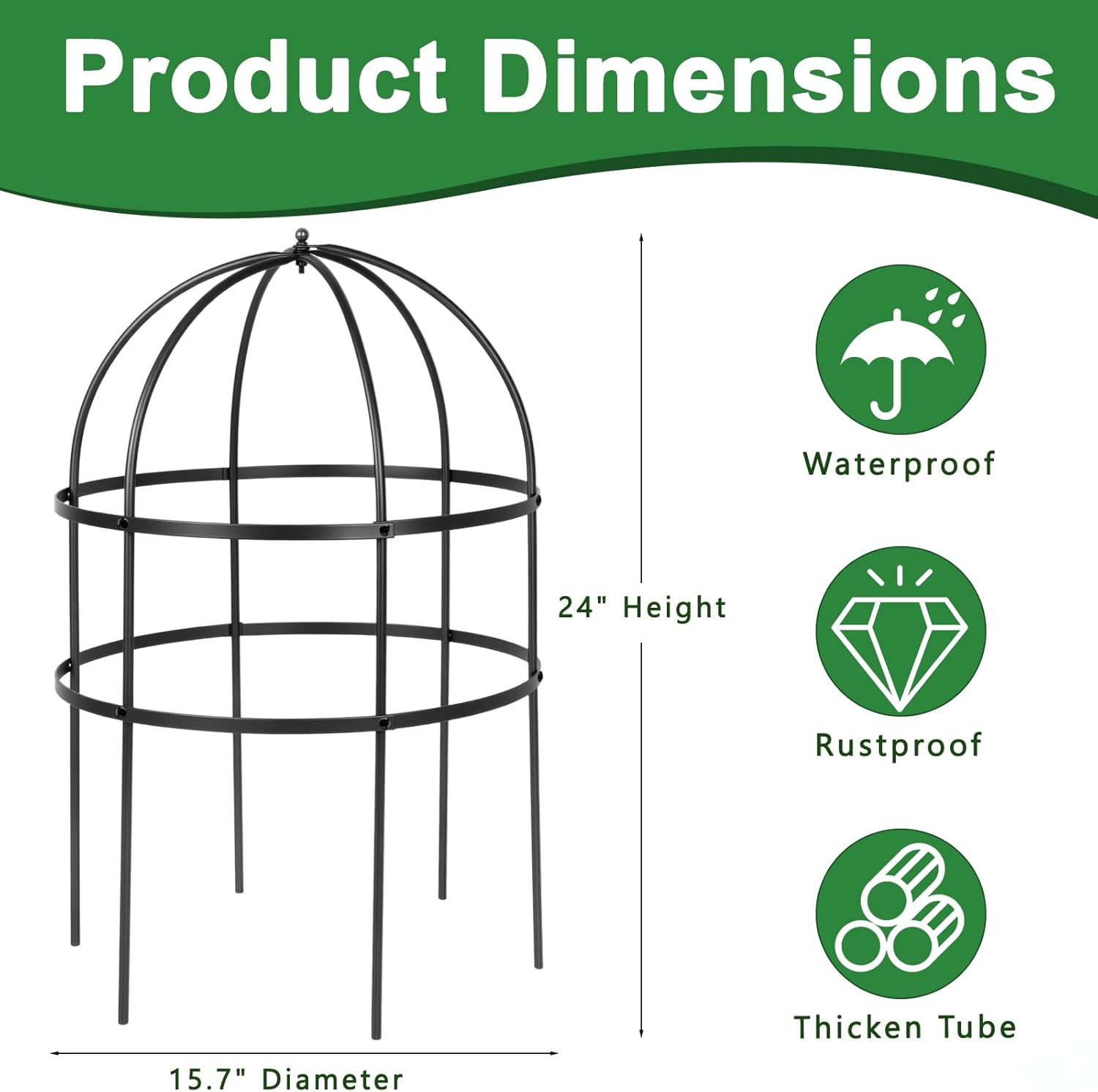 1 Pcs Jardin Bird Cage Plant Support 24" H Large Sturdy Grow-Through Flower Support Peony Cage Climbing Plant Support