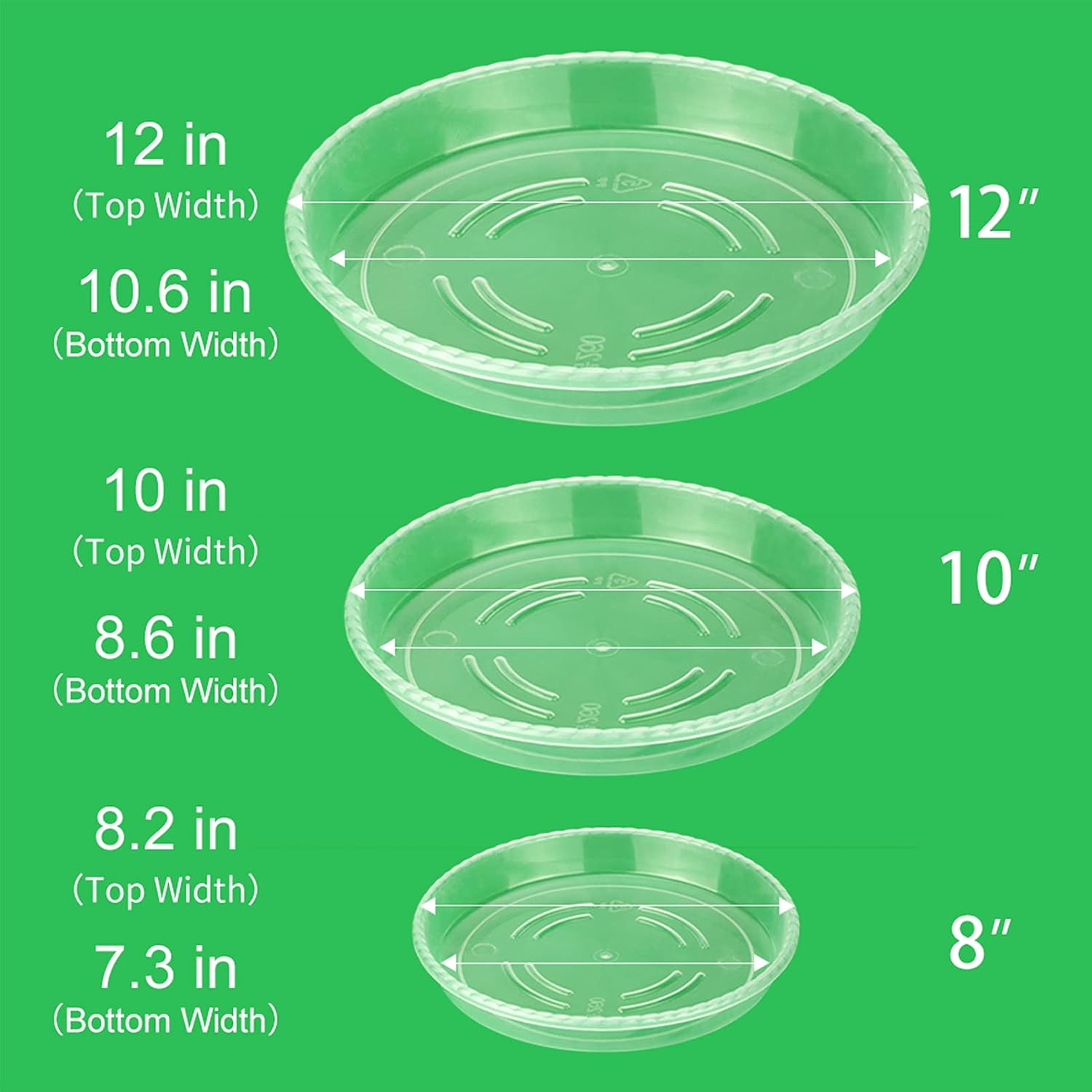MUDEELA 18 Pack of 12 inch & 10 inch & 8 inch Plant Saucers, Durable Plant Trays for Indoors Outdoors, Clear Plastic