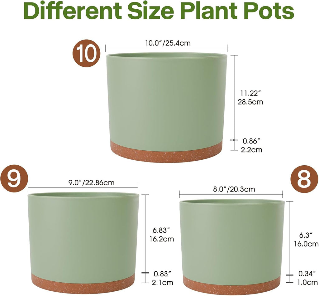 3 Pack Cylinder Planter Set 10/9/8 Inch White Indoor Plant Pots | Modern flower pots with drainage holes and saucers.