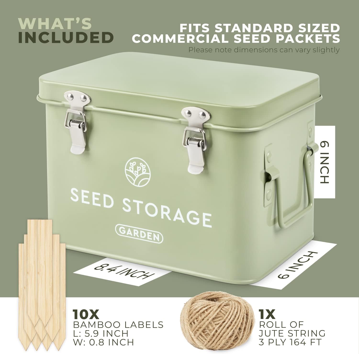 Wildgoose Seed Storage Box - Metal Seed Packet Organizer with Labels | Seed keeper, holder and container for vegetable