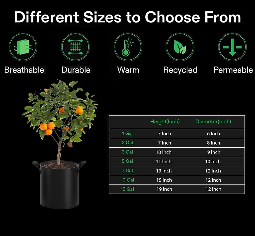 Premium Fabric Grow Bags - 20-Pack 10 Gallon Planters for Fruit Trees, Vegetables, and Other Large Plants