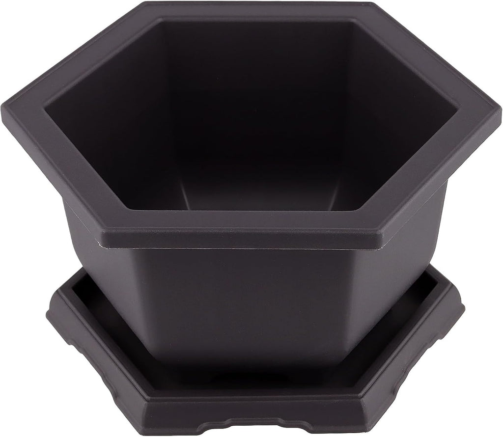10 Pack 5.5 Inch Bonsai Pots, Hexagon Built in Mesh Plastic Bonsai Training Pots with Trays, Plant Flower Tree Growing