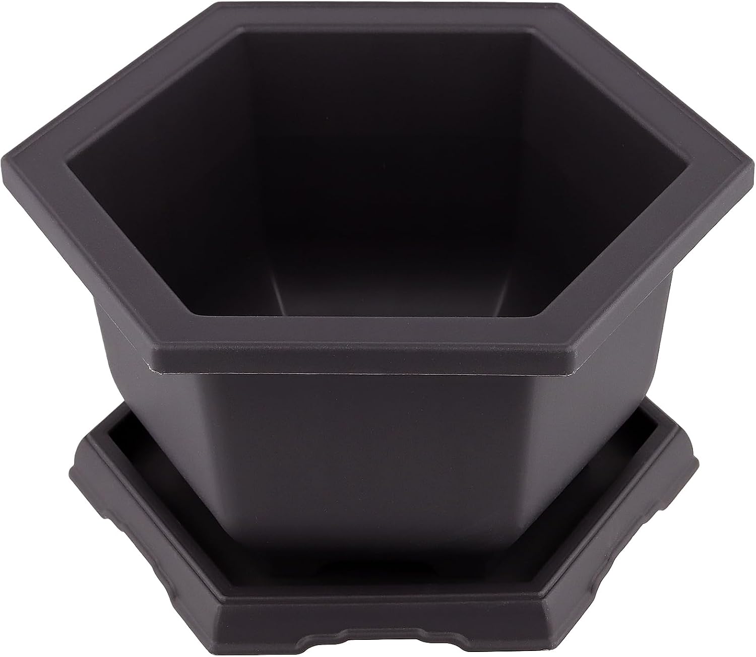 10 Pack 5.5 Inch Bonsai Pots, Hexagon Built in Mesh Plastic Bonsai Training Pots with Trays, Plant Flower Tree Growing