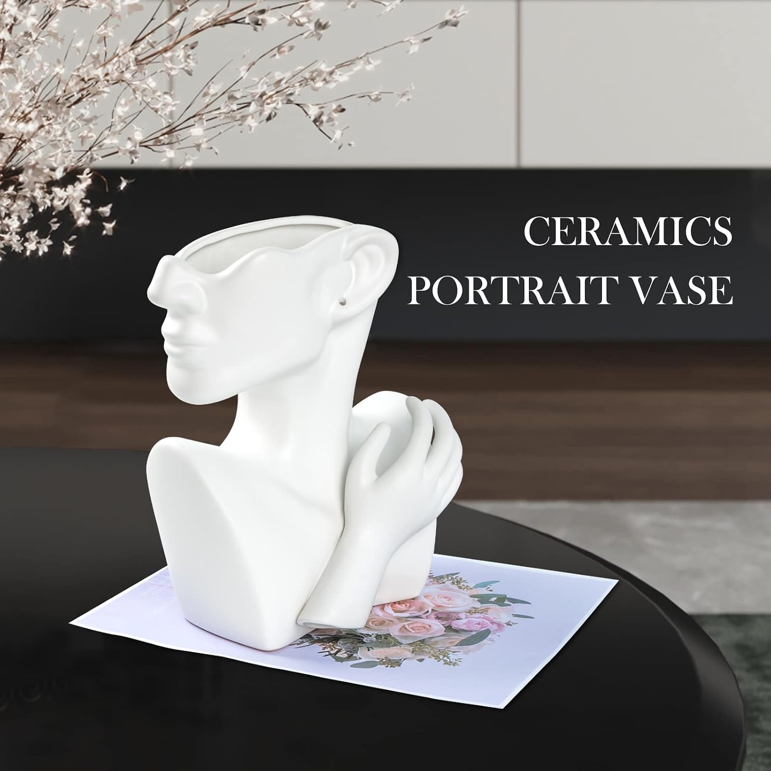 GDYOOSHOW Face Vases for Flowers Bust Planter Ceramic Head Vase Display Jewelry Rack White 9.84 Inches High Suitable