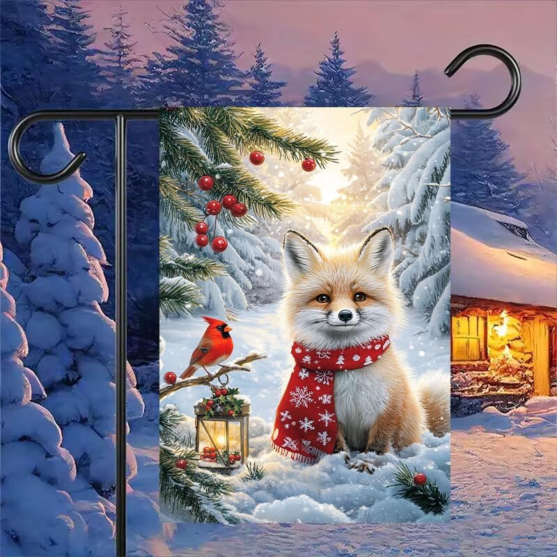 Winter Christmas Fox Garden Flags 12x18 Double Sided for Outside