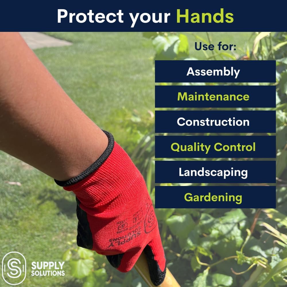 13 Gauge Polyester Shell with Latex Crinkle Palm Dipped Safety Work Gloves for Landscaping, Warehouse, Construction