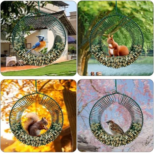 Peanut Bird Feeder, Hanging Feeder Round Metal Whole Wild Bird Feeder with Hanging Hook for Outdoor Birds and Squirrels Feeding Rust & Proof