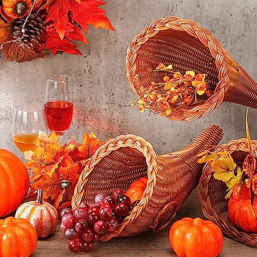 Dandat 9 Pcs Fall Cornucopia Basket Centerpiece 13.78 Inch, Imitation Vine