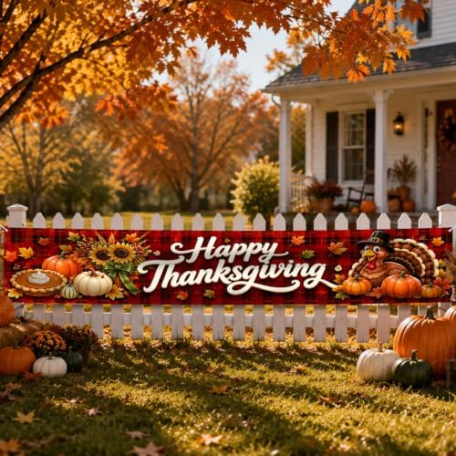 Nuxovilar Happy Thanksgiving Banner,118.1"x19.68" Polyester