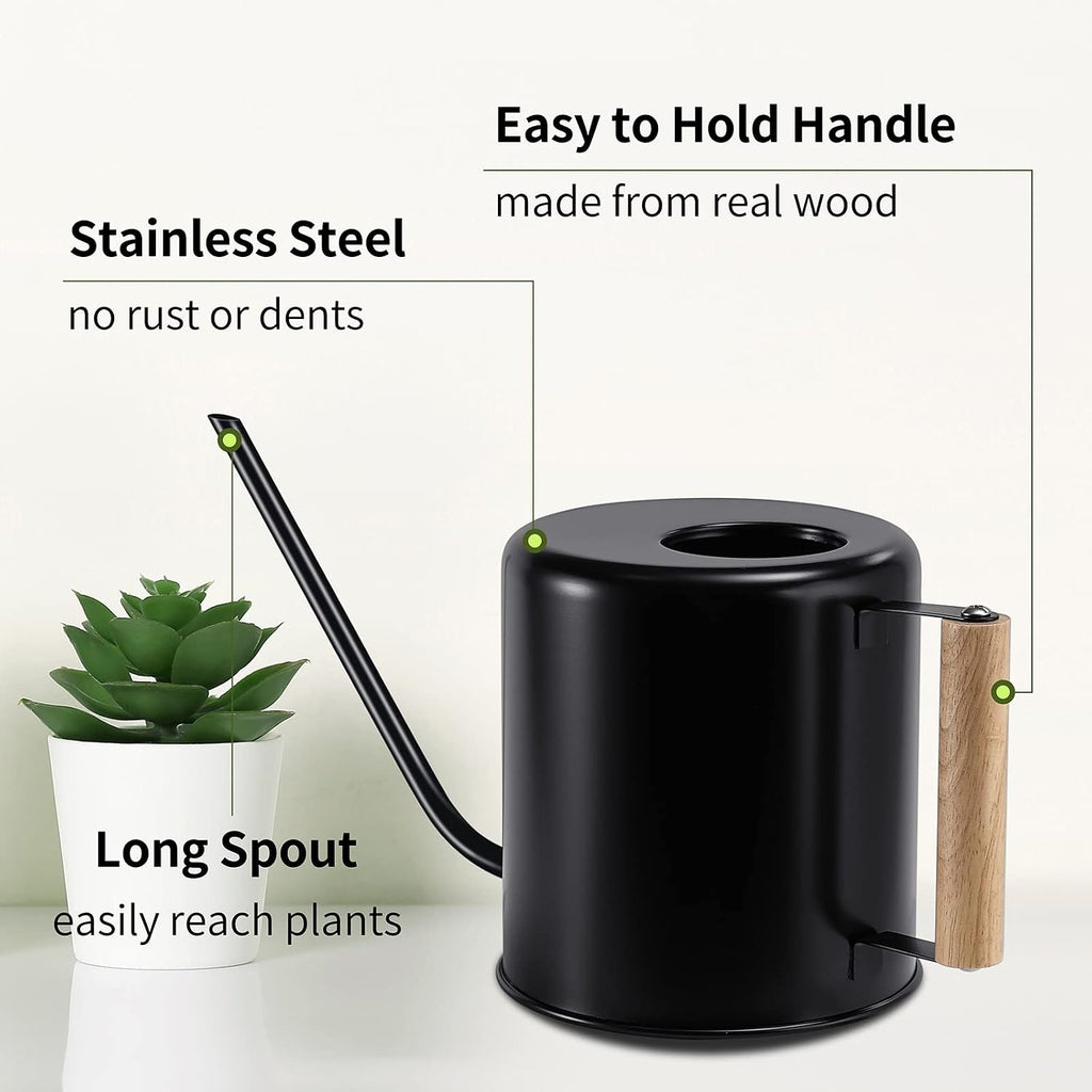 1.5 Liter Black Watering Can for Indoor Plants, House Plants, Flower Watering, Outdoor Plants - Small Metal Watering