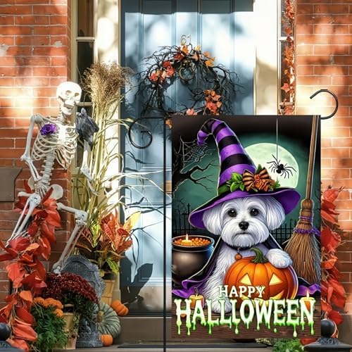 BlissYard Halloween Schnauzer Pumpkin Garden Flag 12x18 Inch Polyester