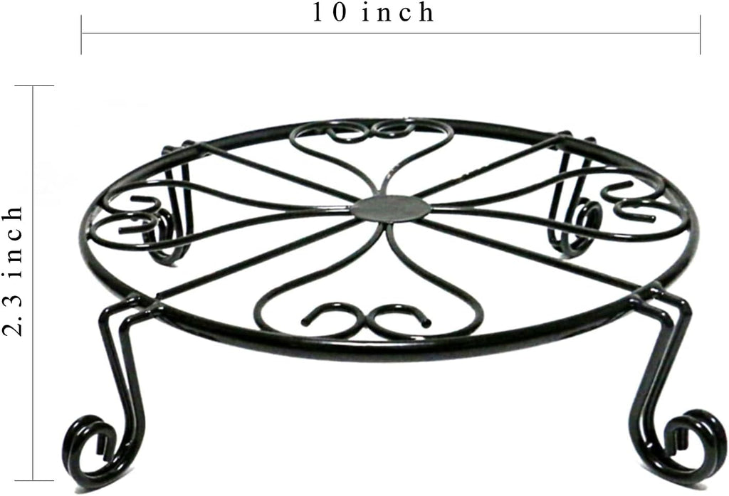 NSYOOMH 2 pack 10" Rustproof Black Metal Plant Stands Heavy Duty Plants Holder Outdoor Indoor, Round Wrought Iron