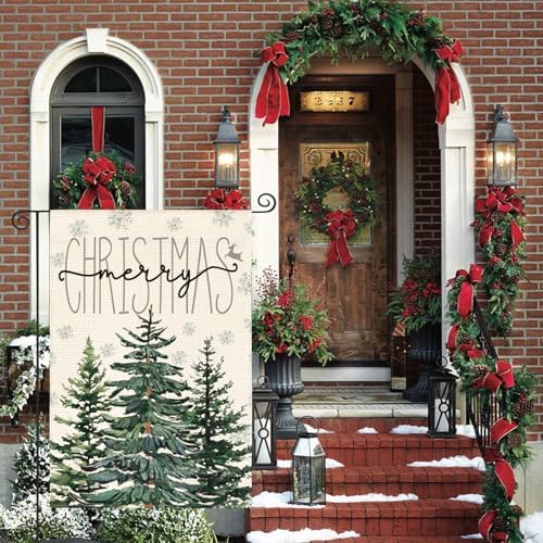 AVOIN colorlife Merry Christmas Pine Tree Garden Flag 12x18 Inch