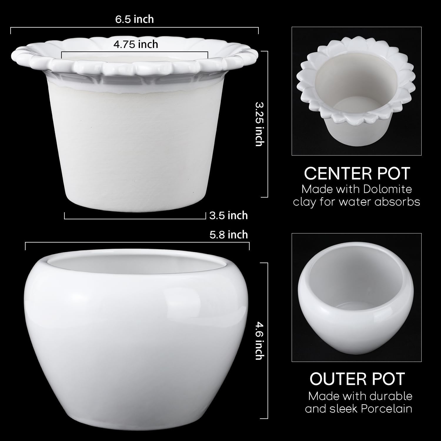 African Violet Flower Pot Ceramic Self Watering Flower Pot 6.5 * 4.6 * 4 inch Simple Plant Self Watering Pot Indoor