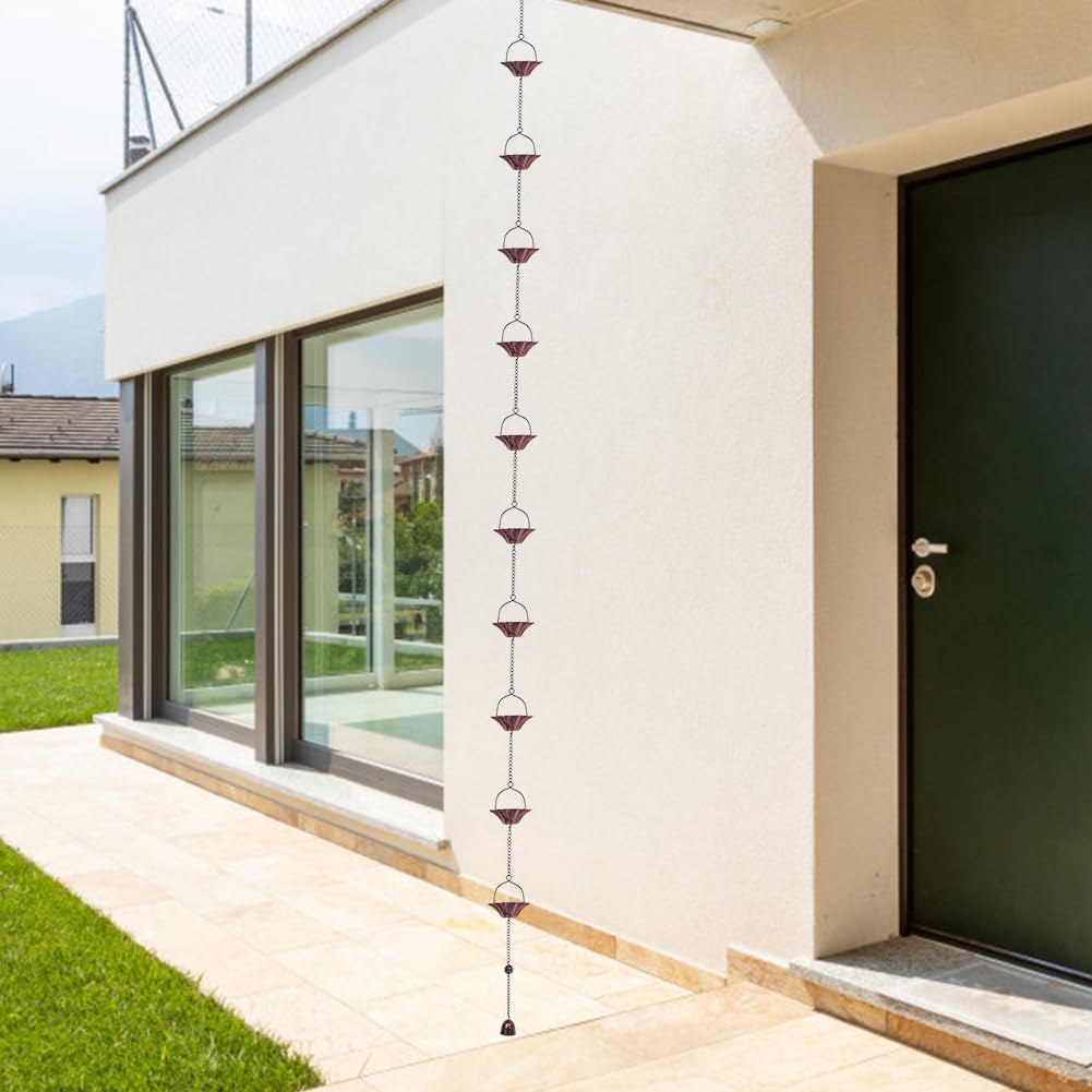 10FT Lotus Rain Chain, Rain Chains for Gutters with 12 Cups | Adjustable Rain Catcher Chain with Bell for Eaves