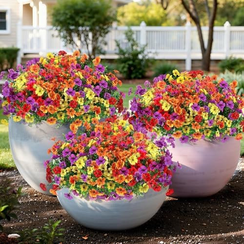 Artificial Outdoor Flowers, UV Resistant Waterproof Faux Plants, 12 Bundles