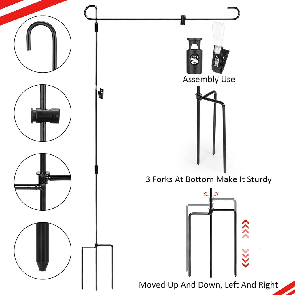 Chumia 10 Pack Garden Flag Holder Stand 15 Inch Garden Flag Pole Holder Powder Coated, Metal Three Prongs with Clip and