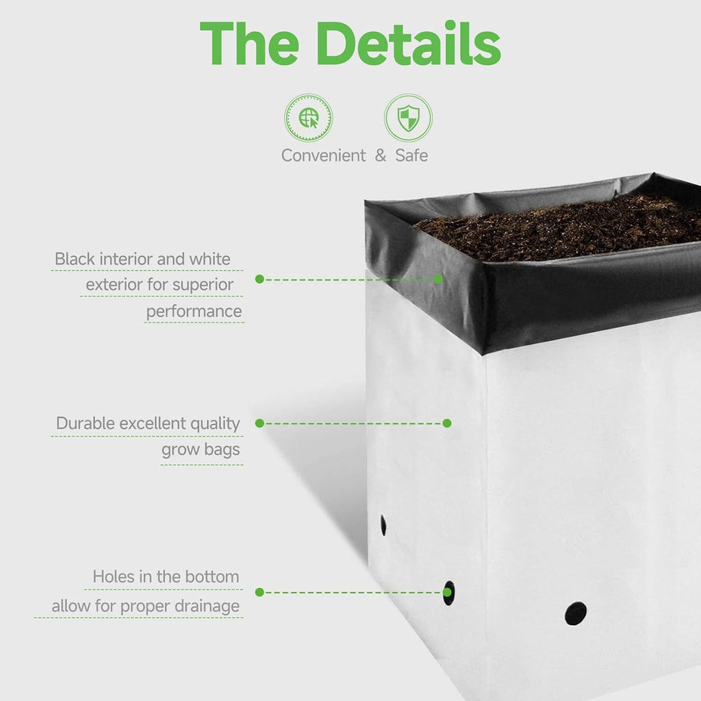 25-Pack 5 Gallon Grow Bags for Plants, Black-and-White Panda Film Containers Thick Plastic Bag for Potting Seedlings