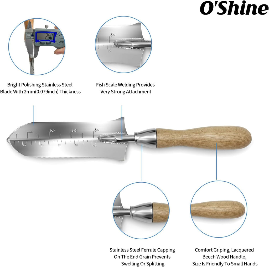 O'Shine 5.5” Full Tang Japanese Hori Hori Garden Knife, Stainless Steel Small Soil Knife for Planting & Transplanting