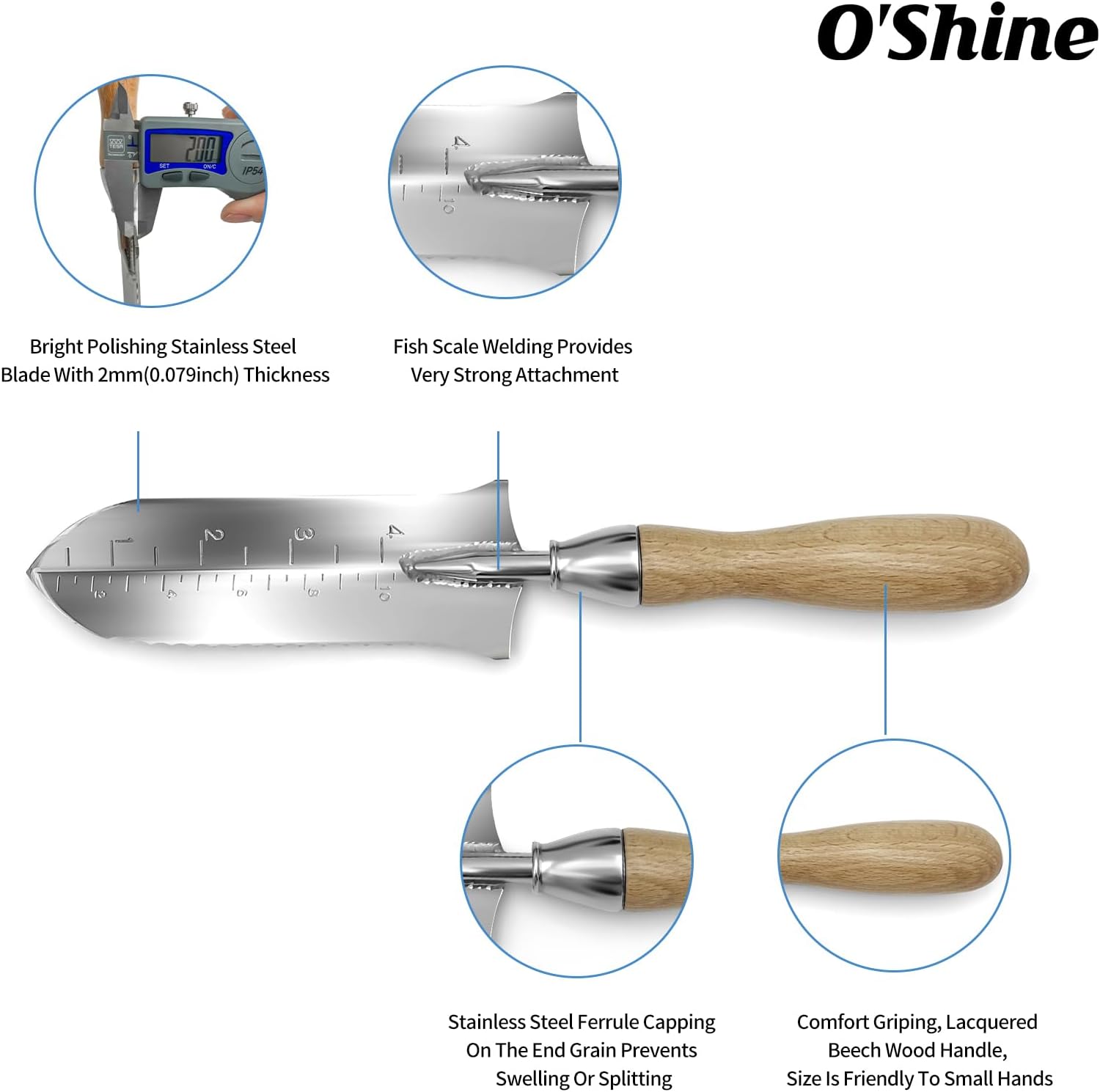 O'Shine 5.5” Full Tang Japanese Hori Hori Garden Knife, Stainless Steel Small Soil Knife for Planting & Transplanting
