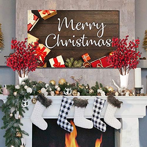 DearHouse 4 Pack Artificial Red Berry Stems Holly Christmas Berries for Festival Holiday Crafts and Home Decor, 19.5 Inches Burgundy Berry Floral Christmas Tree Decoration