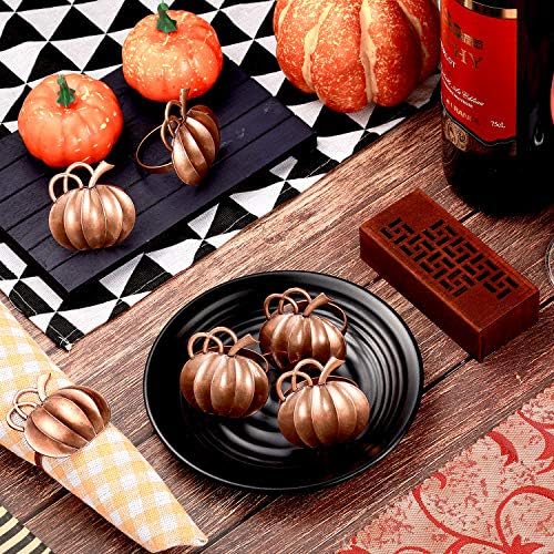 Patelai 6 Pieces Fall Pumpkin Napkin Rings Thanksgiving, Bronze