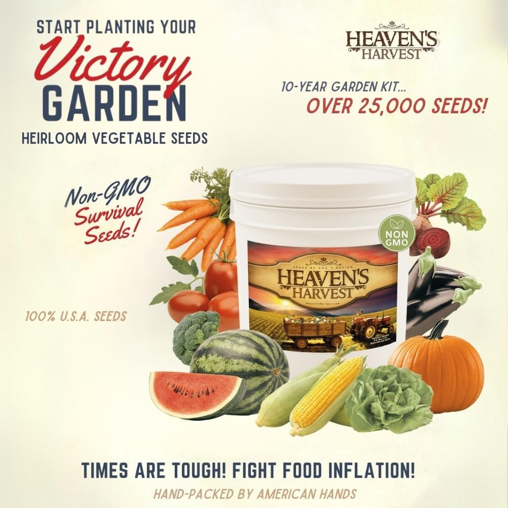 Heaven’s Harvest - 10 Year Survival Or Homestead Garden | 25k+ Heirloom Vegetable Seed Bank Kit | Includes Seed Vault