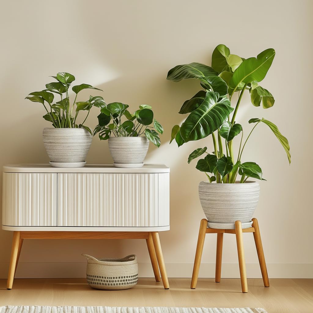 Indoor Plant Pots 8 Inch - Ceramic Plant Pots with Drainage Hole and Saucer, Large Flower Pot for Indoor Plants