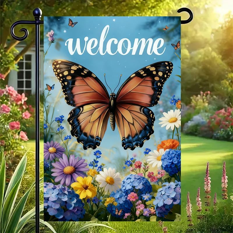 Spring Summer Butterfly Garden Flags Outside 12x18 Double Sided