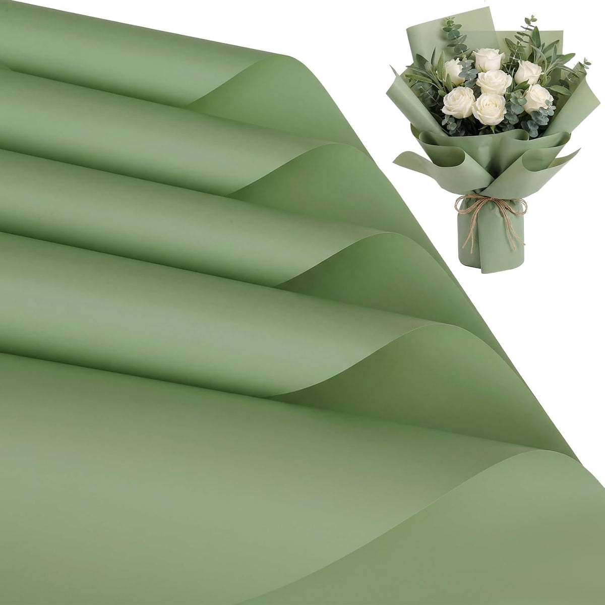 woric 25 Sheets Sage Green Flower Bouquet Wrapping Paper
