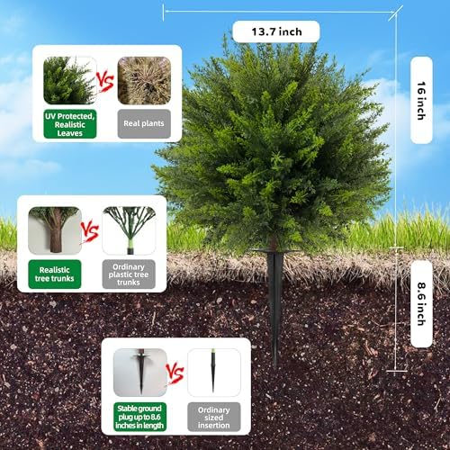 24.5'' Artificial Cedar Topiary Ball Trees, 6 Pack Fake Shrub Bushes